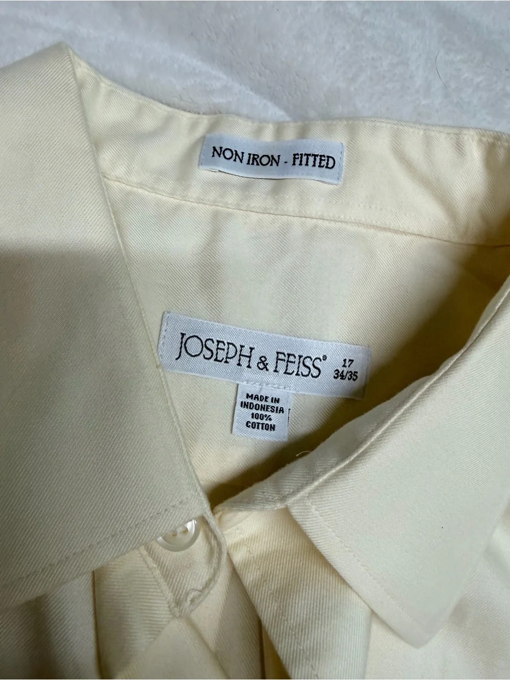 Joseph & Feiss Men’s 17 34/35 Ivory Cream Non-Iron Fitted Dress Shirt